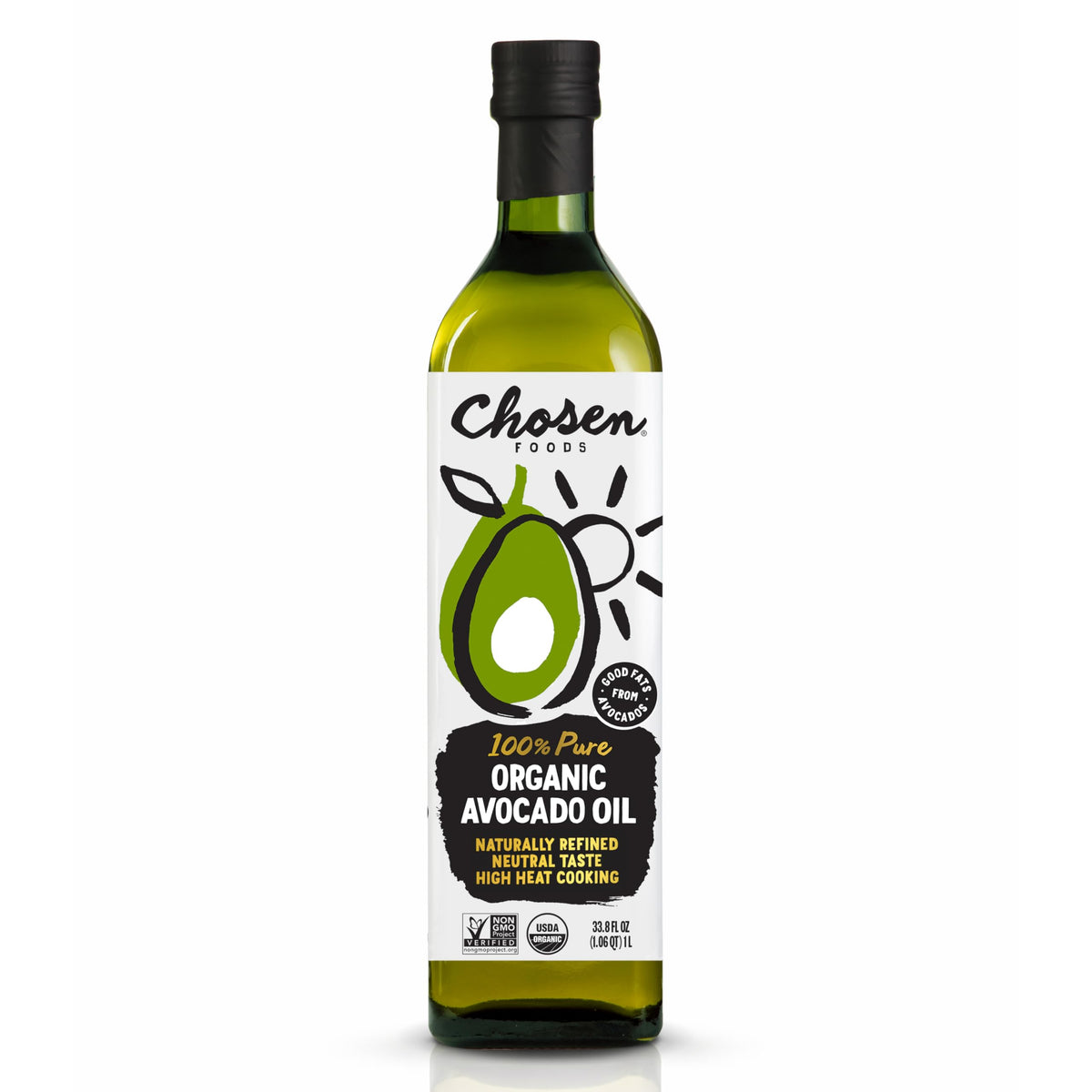 Chosen Foods front bottle view showing organic 1L oil and clear branding for pantry benefit
