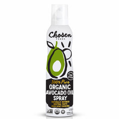 Chosen Foods front packaging shows organic spray and easy cooking benefit