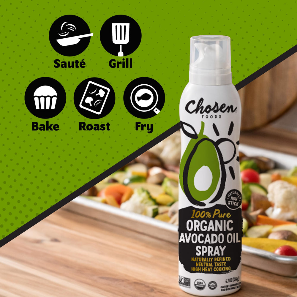 Chosen Foods bottle staged with fresh avocados for clean-ingredient benefit