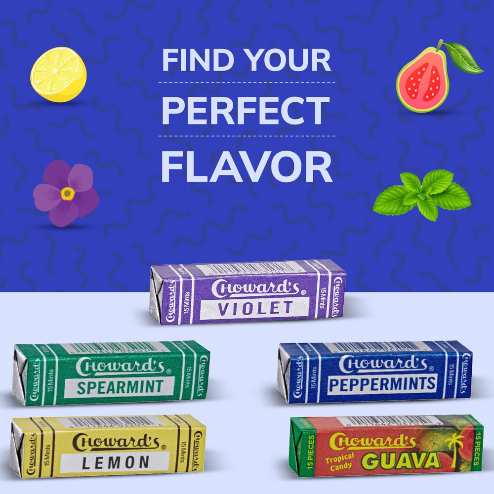Choward's open pack with mints spread to show individual pieces and portioning