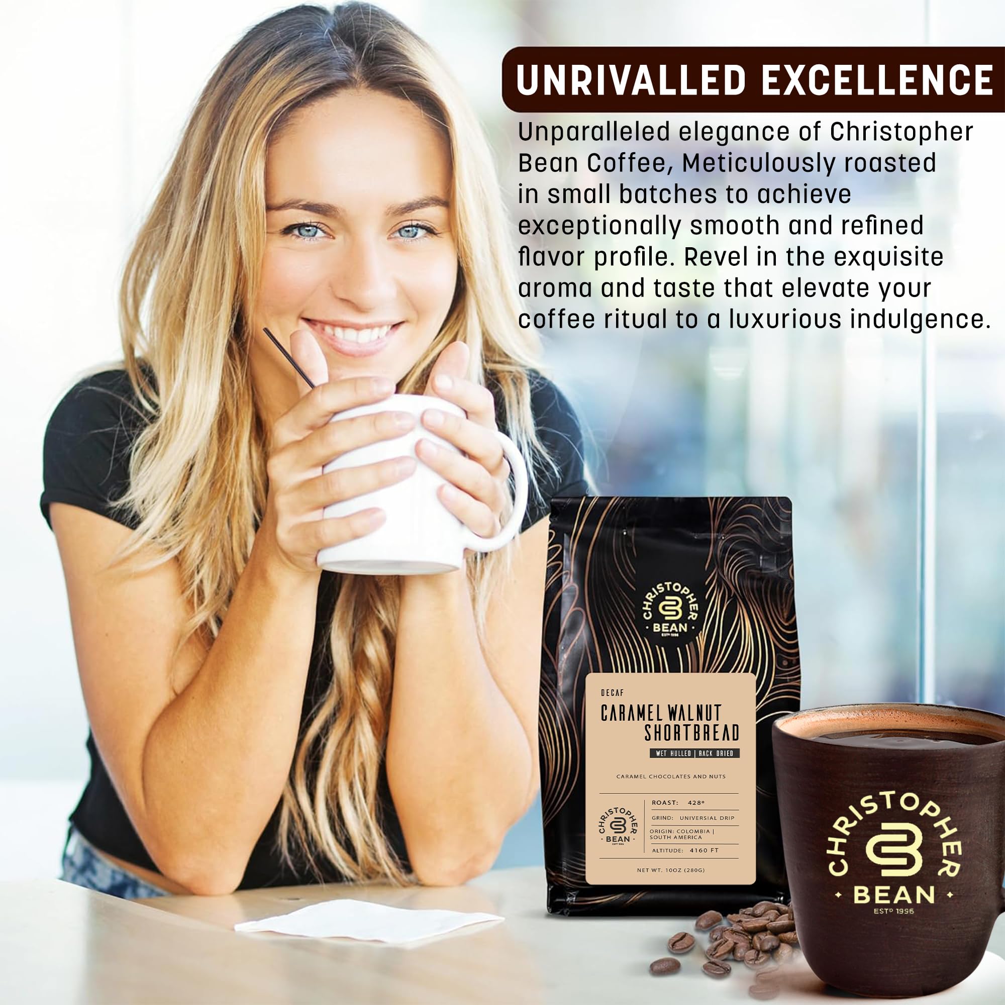 Christopher Bean bag label with kosher mark and ingredient clarity benefit