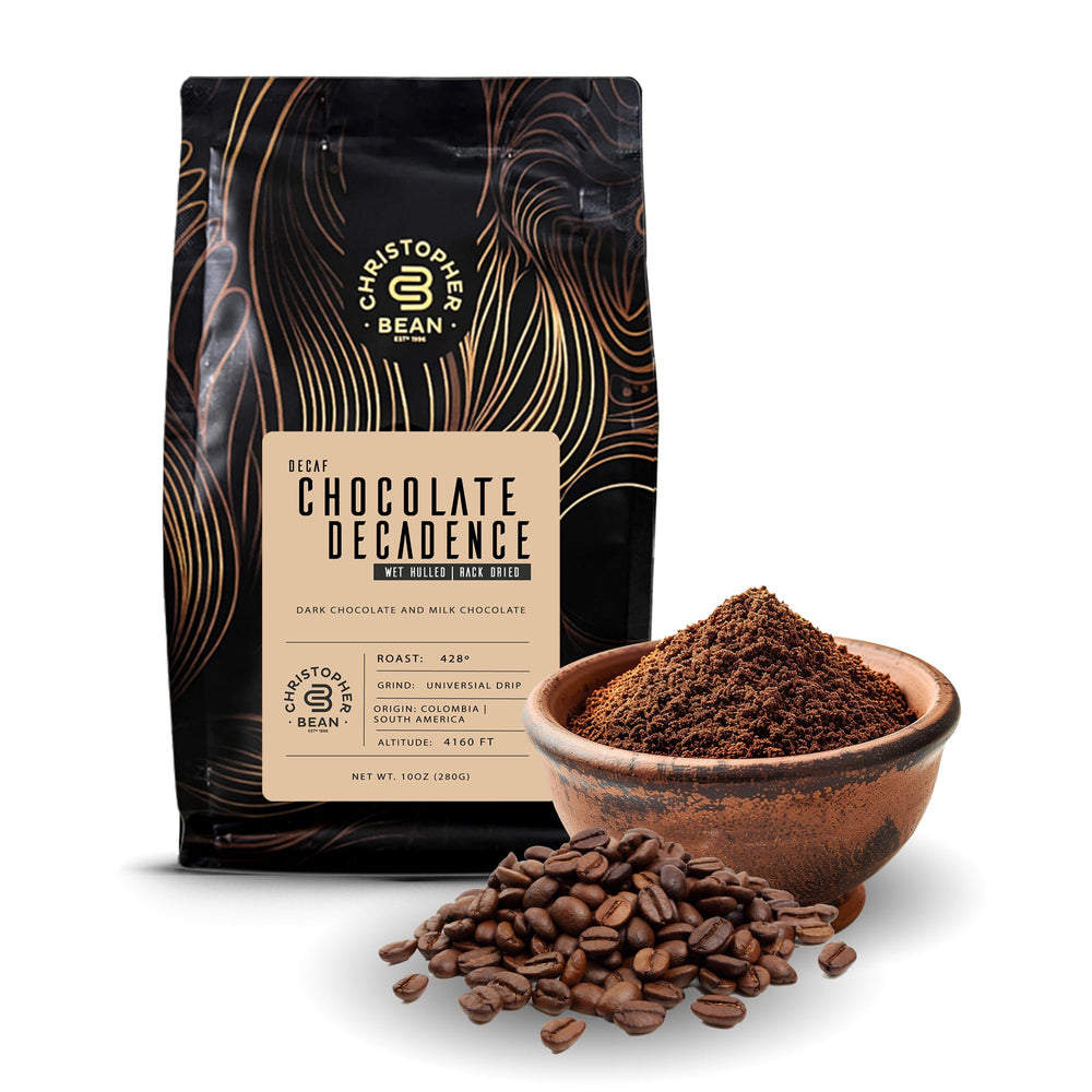 Christopher Bean front packaging showing 10 oz bag and chocolate flavor benefit
