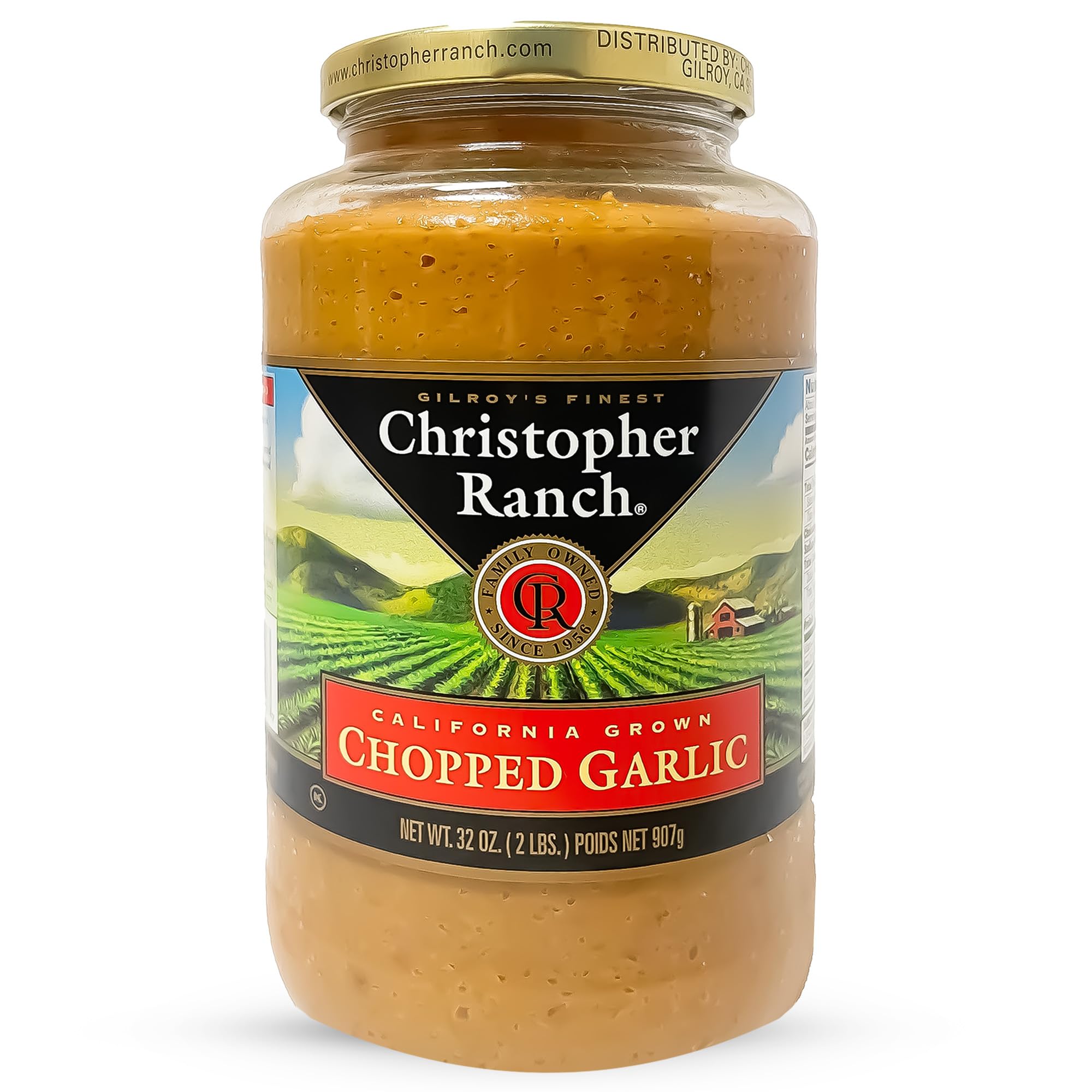 Christopher Ranch front jar view showing 32 oz label and easy-use benefit