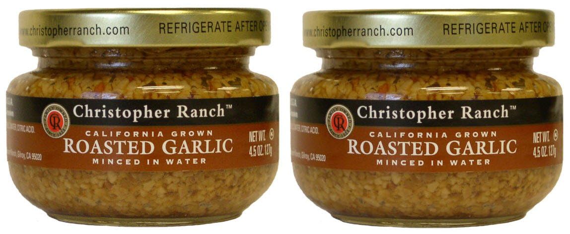 Christopher Ranch jar front packaging showing roasted garlic benefit of ready-to-use convenience