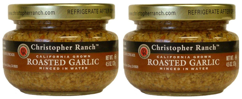 Christopher Ranch jar front packaging showing roasted garlic benefit of ready-to-use convenience