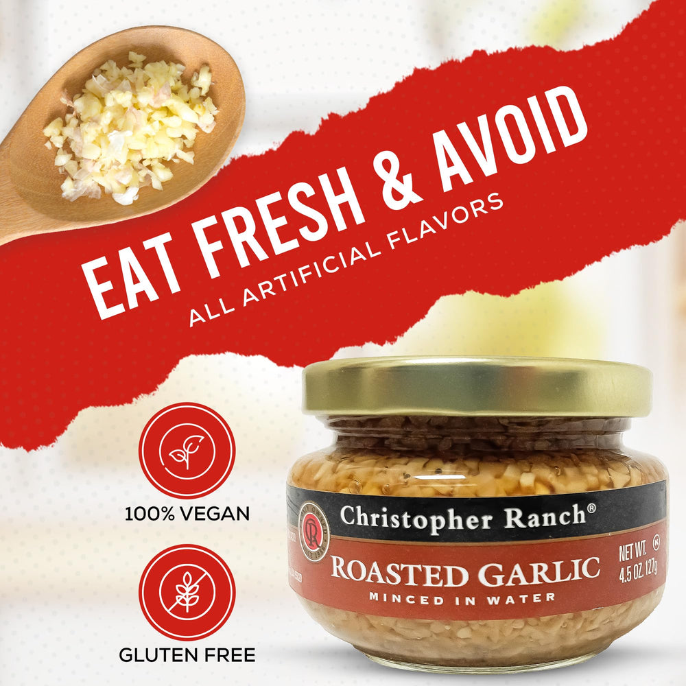 Christopher Ranch garlic spooned into sauce, showing brand adds consistent roasted depth