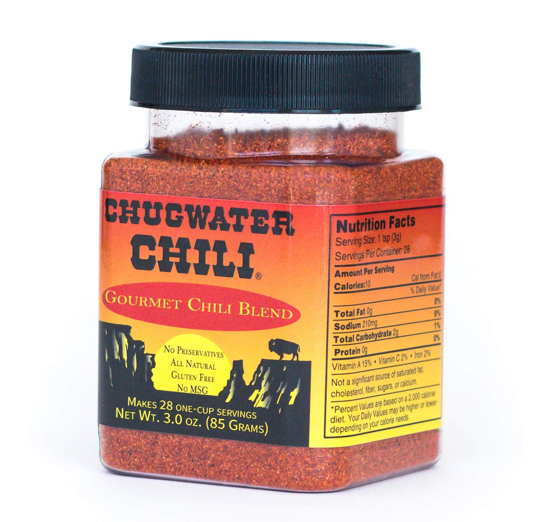 Chugwater Chili label close-up highlighting award-winning recipe badge