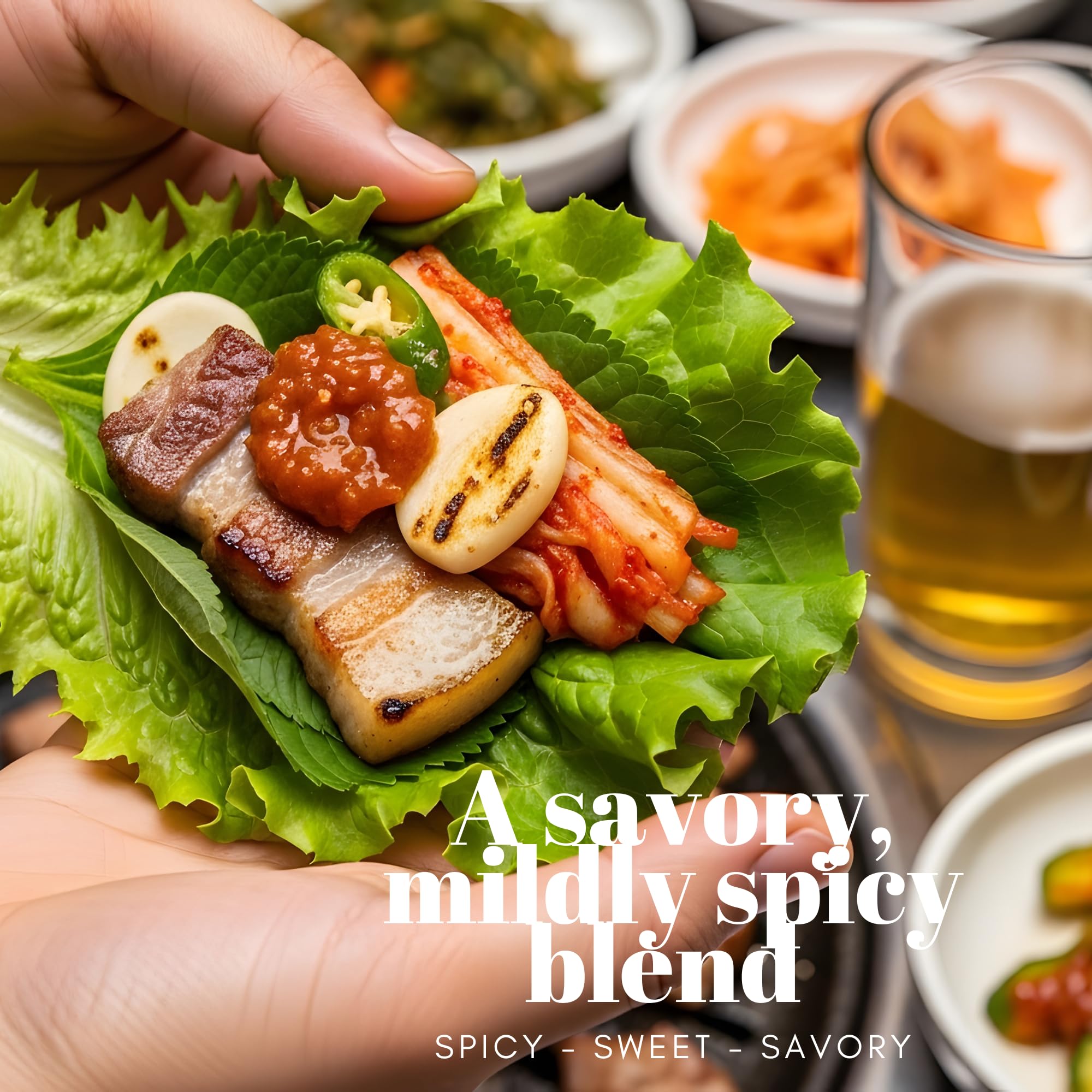 Chung Jung One dolloped on lettuce wrap demonstrating fresh ssam pairing