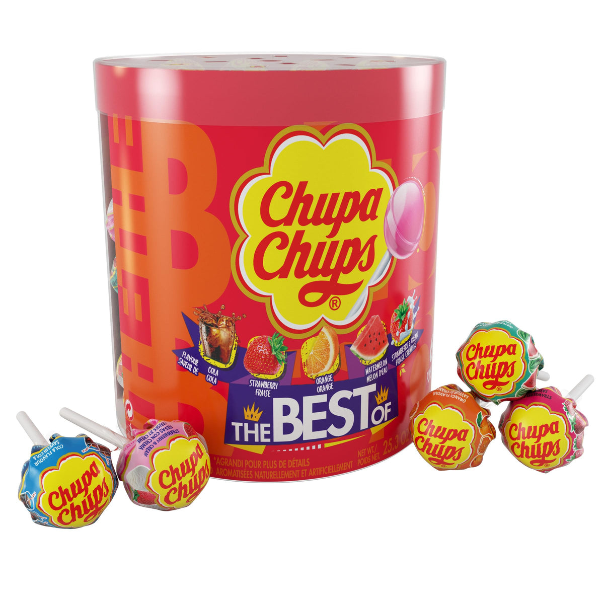 Chupa Chups drum front view showing colorful packaging and shareable display