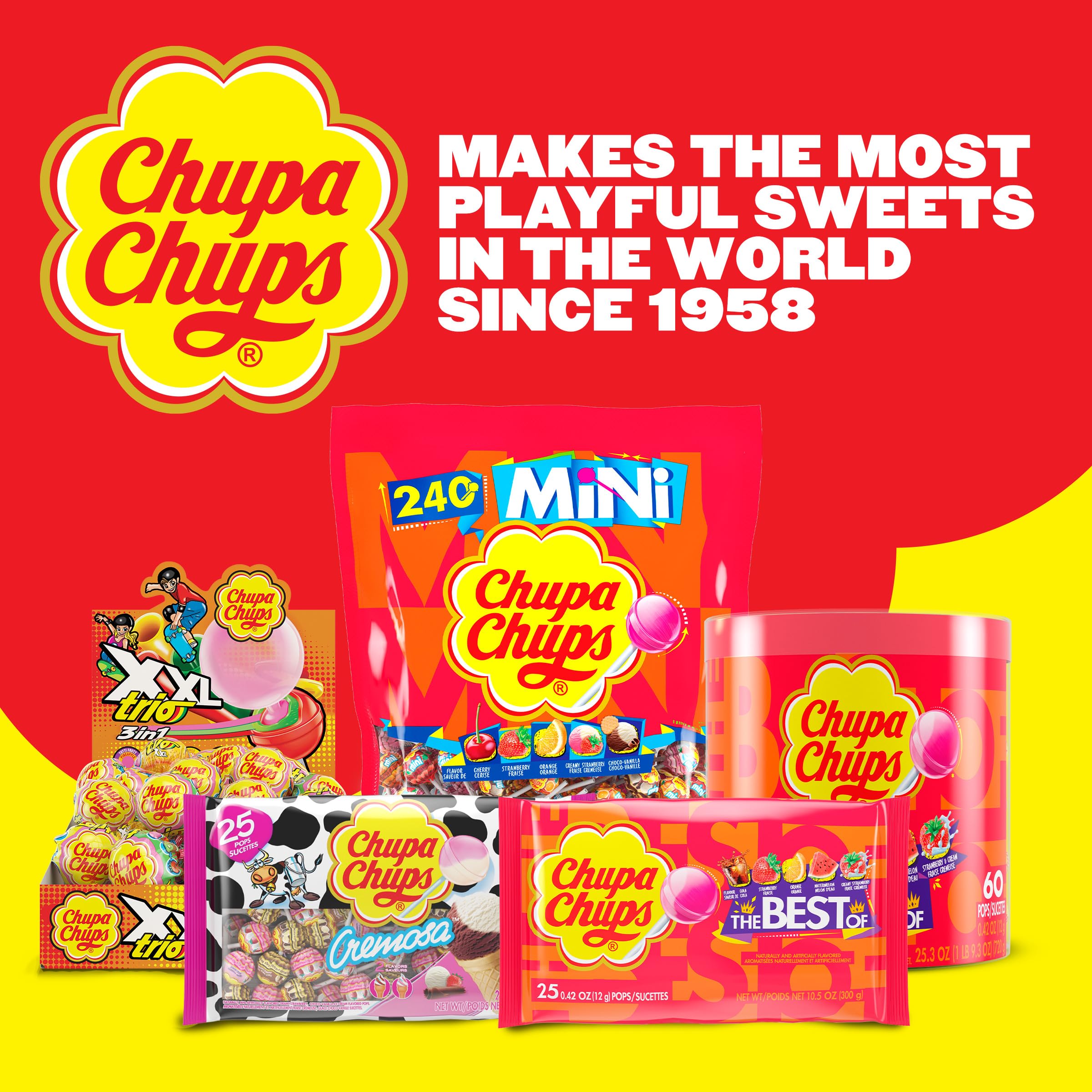 Open Chupa Chups drum revealing 60 individually wrapped lollipops inside
