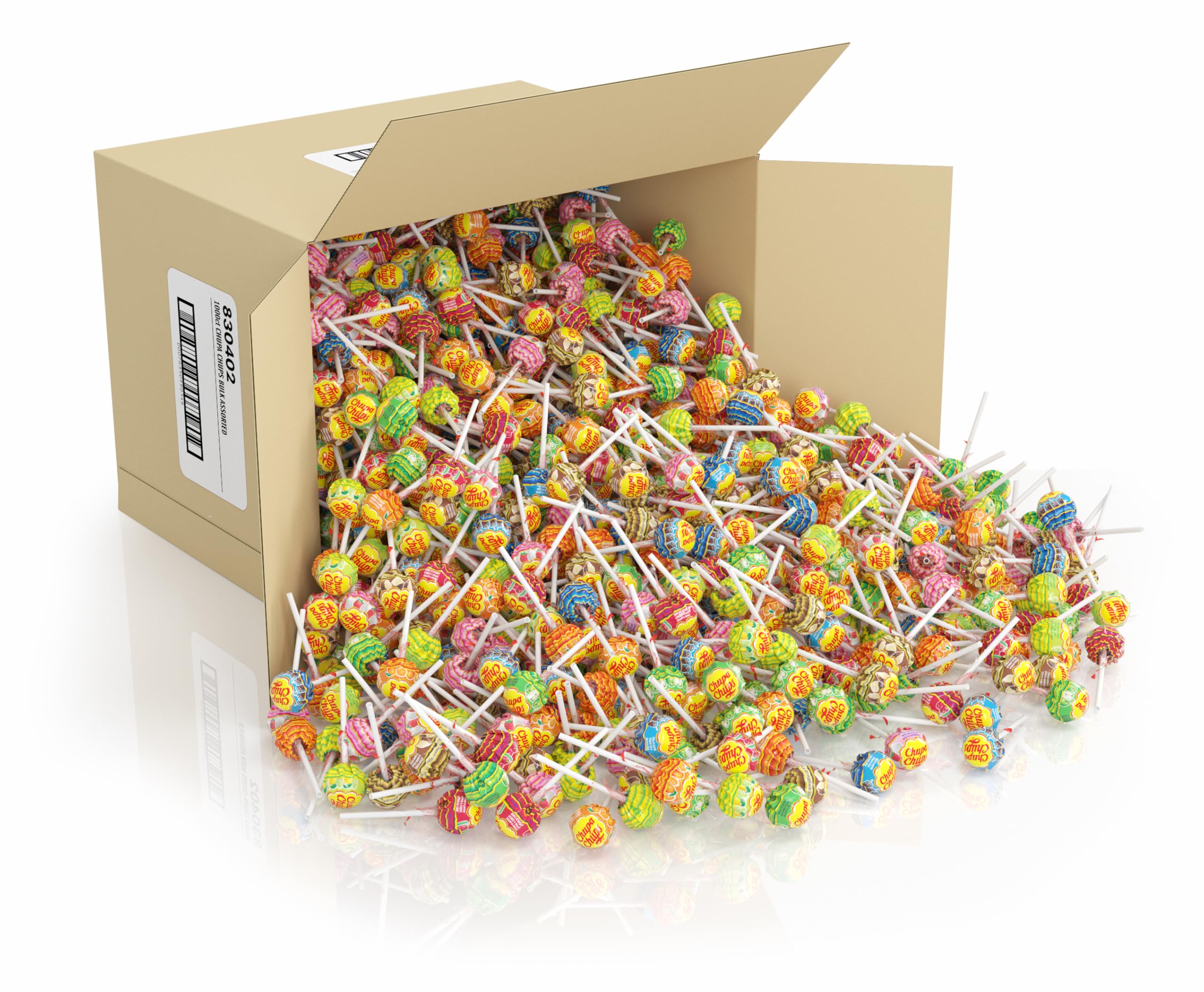 Chupa Chups flavors array displaying seven vibrant flavor options clearly