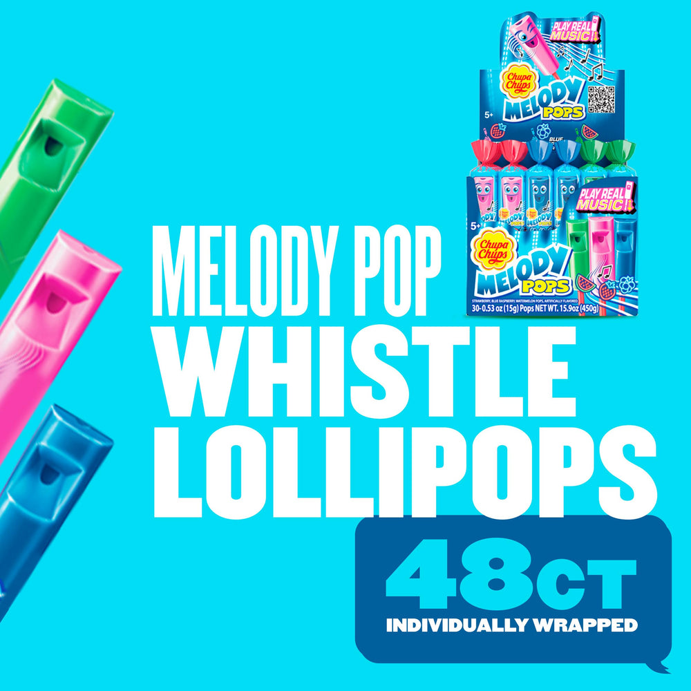 Chupa Chups Melody Pop with whistle stem extended demonstrating playable notes