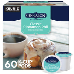 Cinnabon front packaging showing 60-count box and branding, tempting aroma