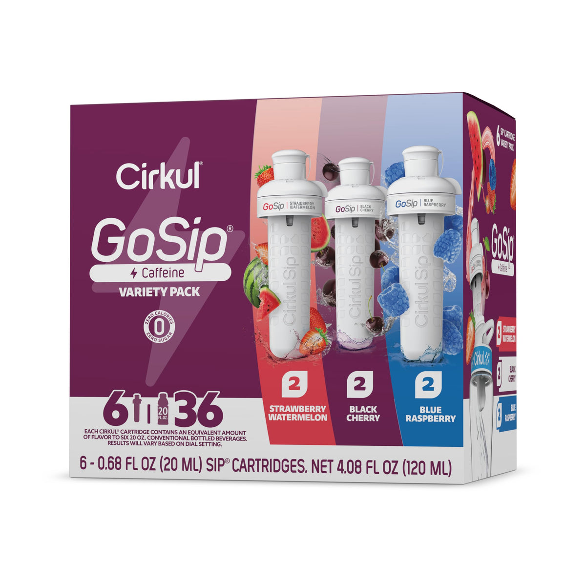 Cirkul GoSip front packaging showing six cartridges and benefits