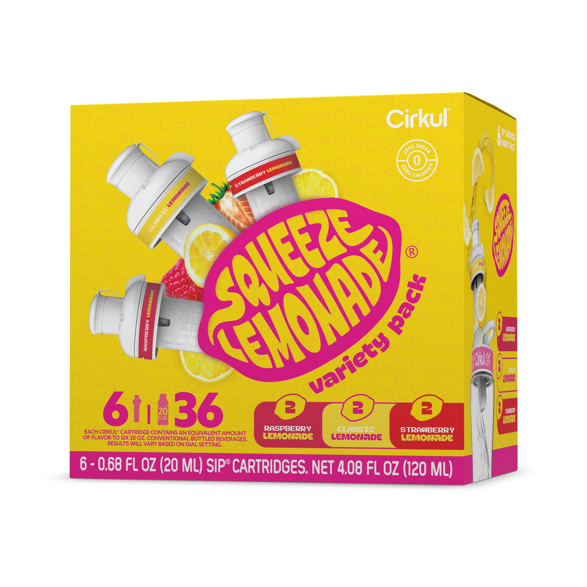 Cirkul Squeeze Lemonade front packaging showing six cartridges and branding benefit