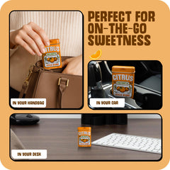 Citrus Delights tin side label details with ingredient transparency and certification benefit