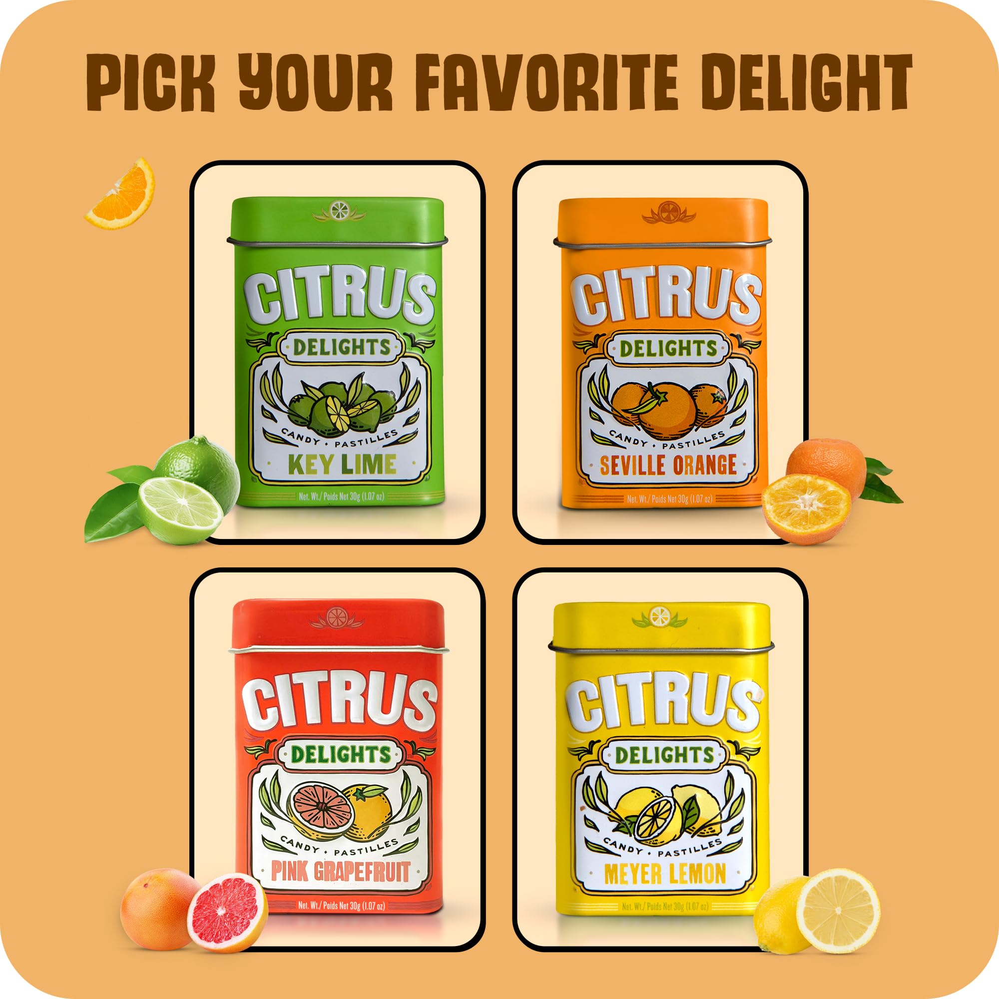 Citrus Delights tin tucked in a purse for travel-ready citrus flavor on the go benefit