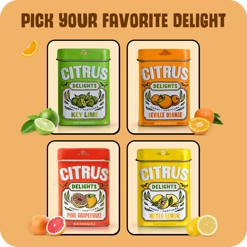Citrus Delights tin tucked in a purse for travel-ready citrus flavor on the go benefit