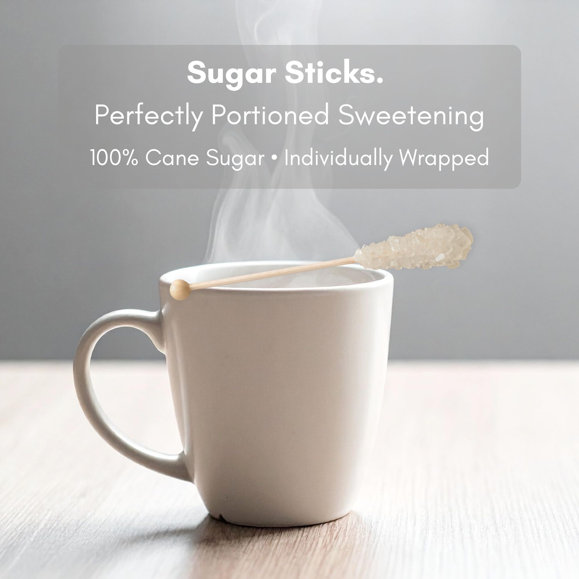 Civilized Coffee individually wrapped rock candy stick demonstrating freshness and portability for service use