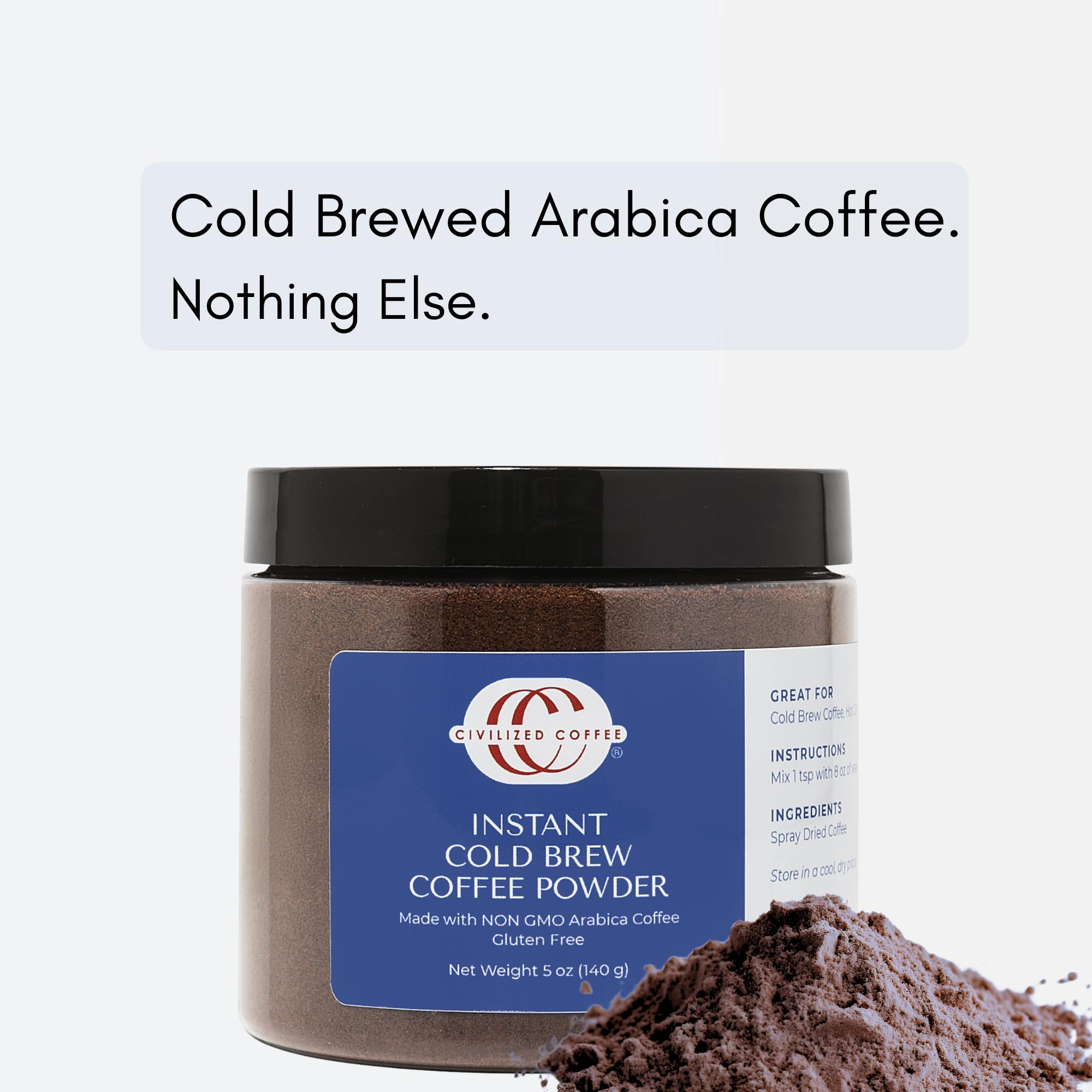 Civilized Coffee label and ingredients panel, showing product transparency and details