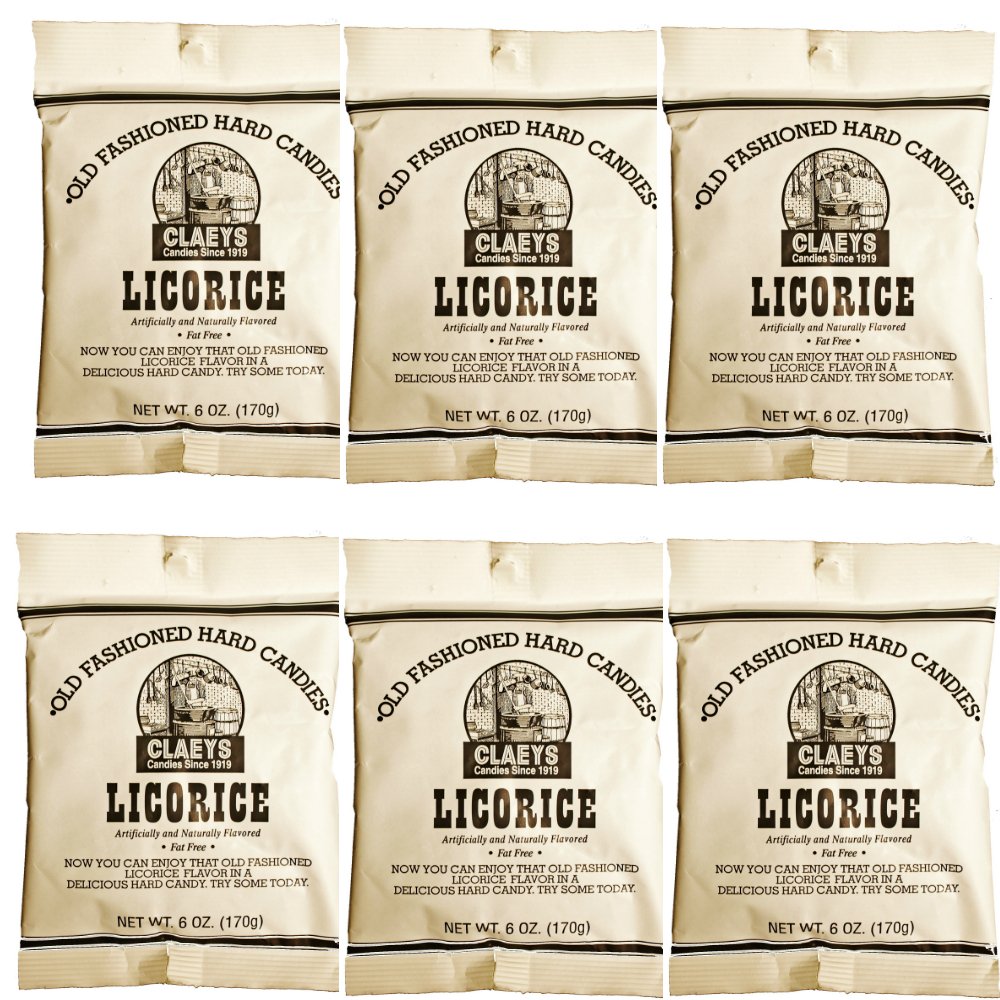 Claeys front packaging licorice showing vintage logo and six-pack convenience