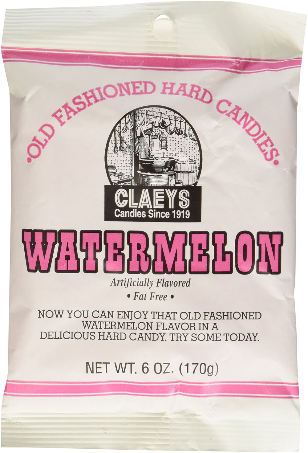Claeys front packaging showing six 6-ounce watermelon bags and easy portioning benefit