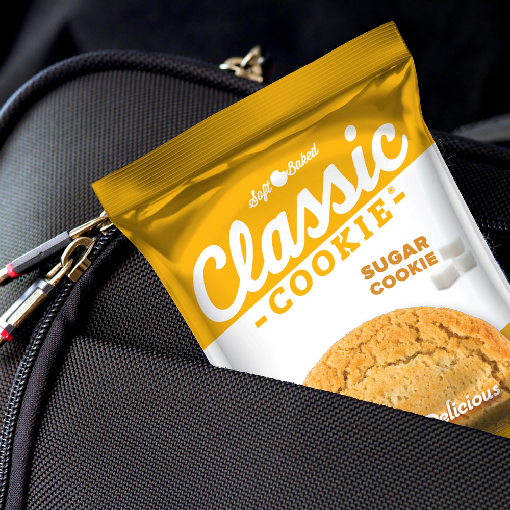Classic COOKIE cookie served with a glass of milk for a balanced snack pairing
