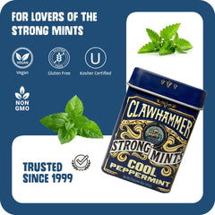 Clawhammer open tin top view with visible mints for quick access and portioning