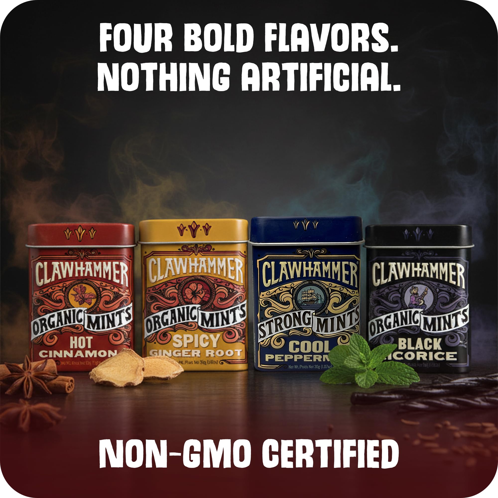 Clawhammer twelve tins arranged to show bulk pack value and multiple carrying options