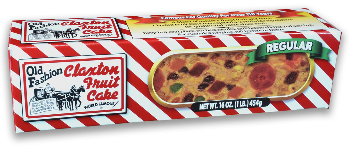 Claxton Fruit Cake front packaging showing iconic holiday carton and gift appeal