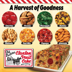 Claxton Fruit Cake close-up of raisins, candied fruit and nuts highlighting rich ingredients benefit