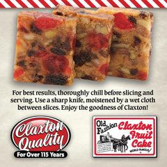 Claxton Fruit Cake sliced close-up revealing dense fruit and nut texture for rich flavor