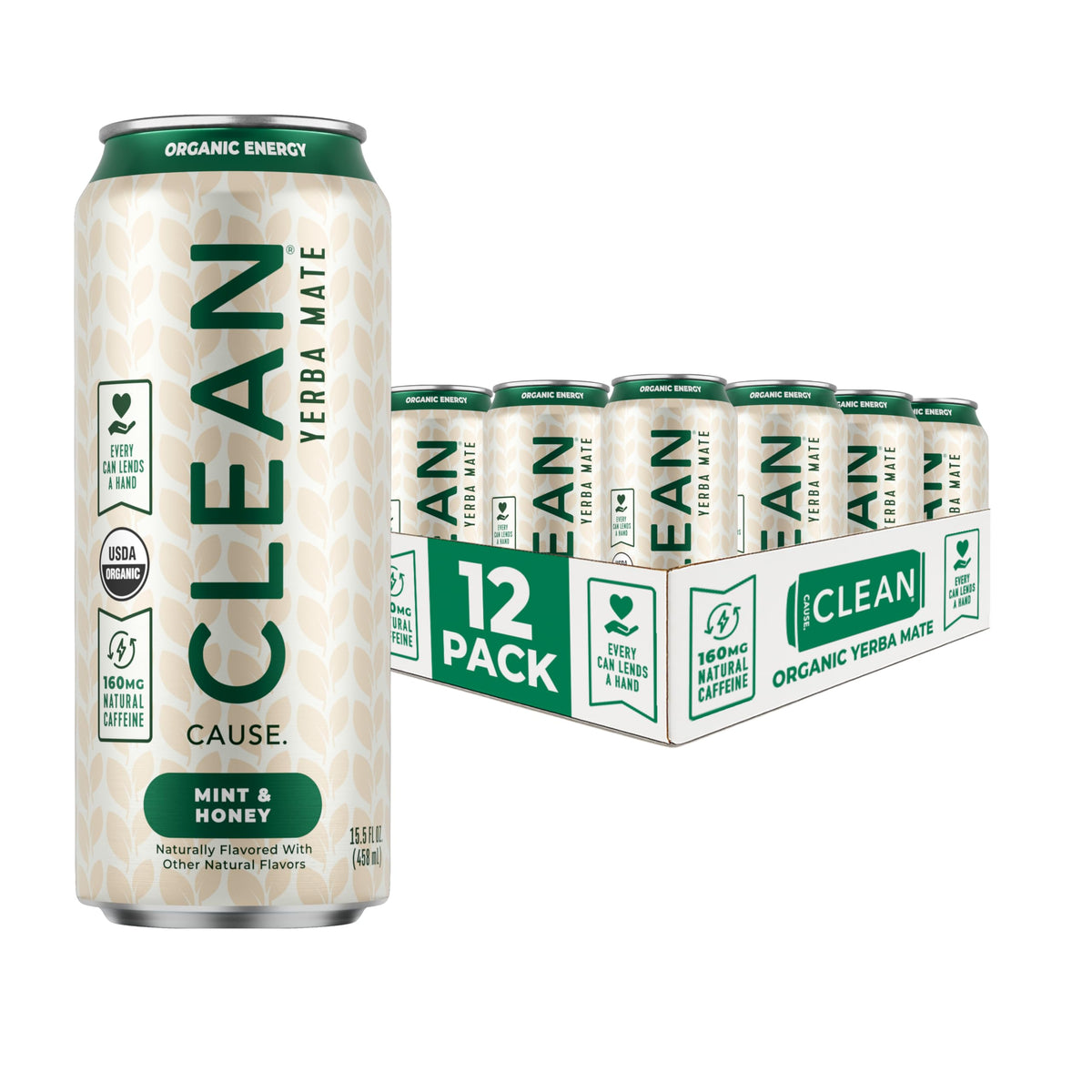 CLEAN CAUSE front packaging showing mint honey flavor and organic badge benefits