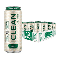CLEAN CAUSE front packaging showing mint honey flavor and organic badge benefits