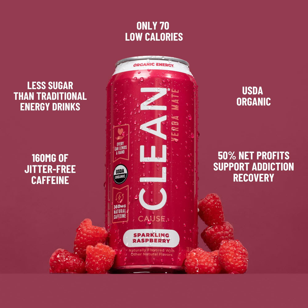 CLEAN CAUSE poured in glass showing sparkling texture and raspberry color for serving ideas