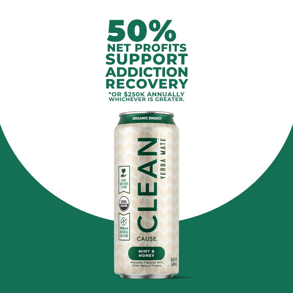 16 oz CLEAN CAUSE can beside coffee mug to show size and caffeine benefit