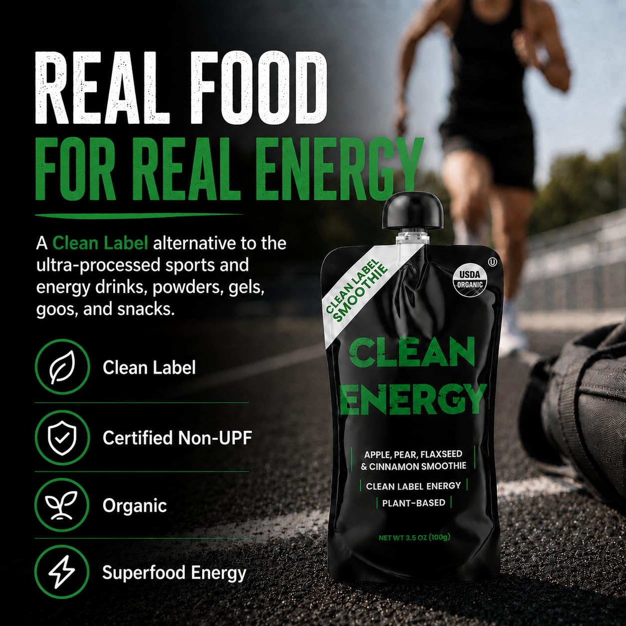 Clean Energy back label and nutrition facts for clear ingredient transparency