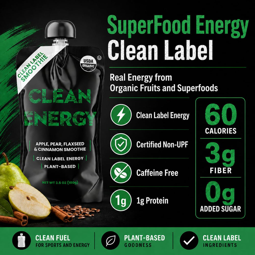 Clean Energy open pouch being squeezed to show smooth consistency