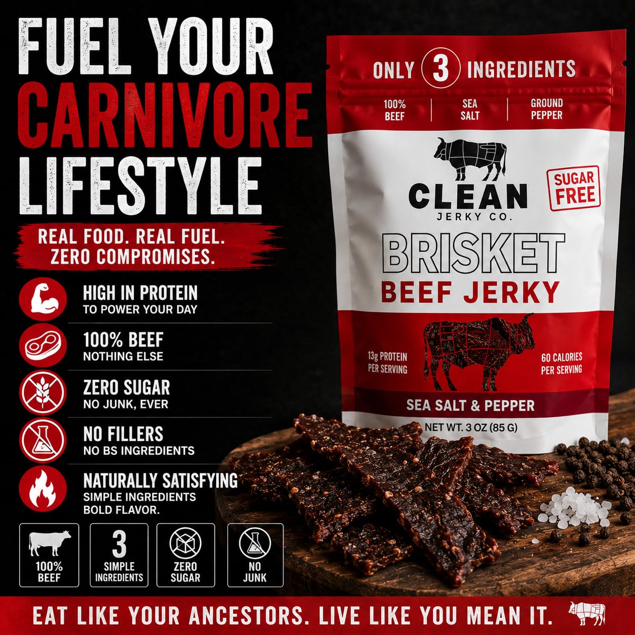 Clean Jerky Co ingredient and nutrition label view proving zero sugar transparency benefit