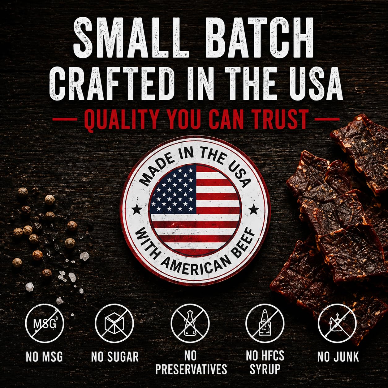 Clean Jerky Co plated serving beside coffee illustrating savory snack pairing benefit