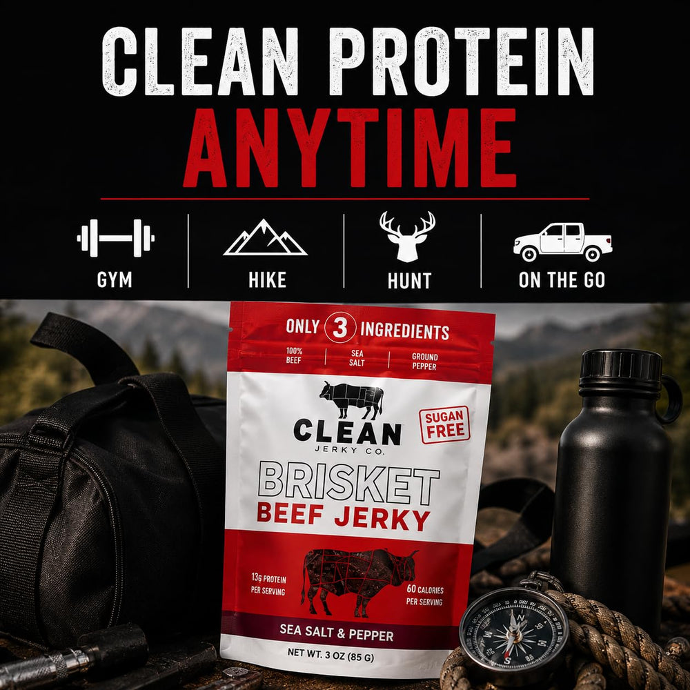 Clean Jerky Co jerky strip in hand to show scale and portion control benefit
