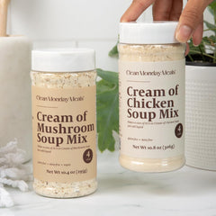 Clean Monday Meals ingredients spread with mushrooms and coconut powder highlighting real ingredients