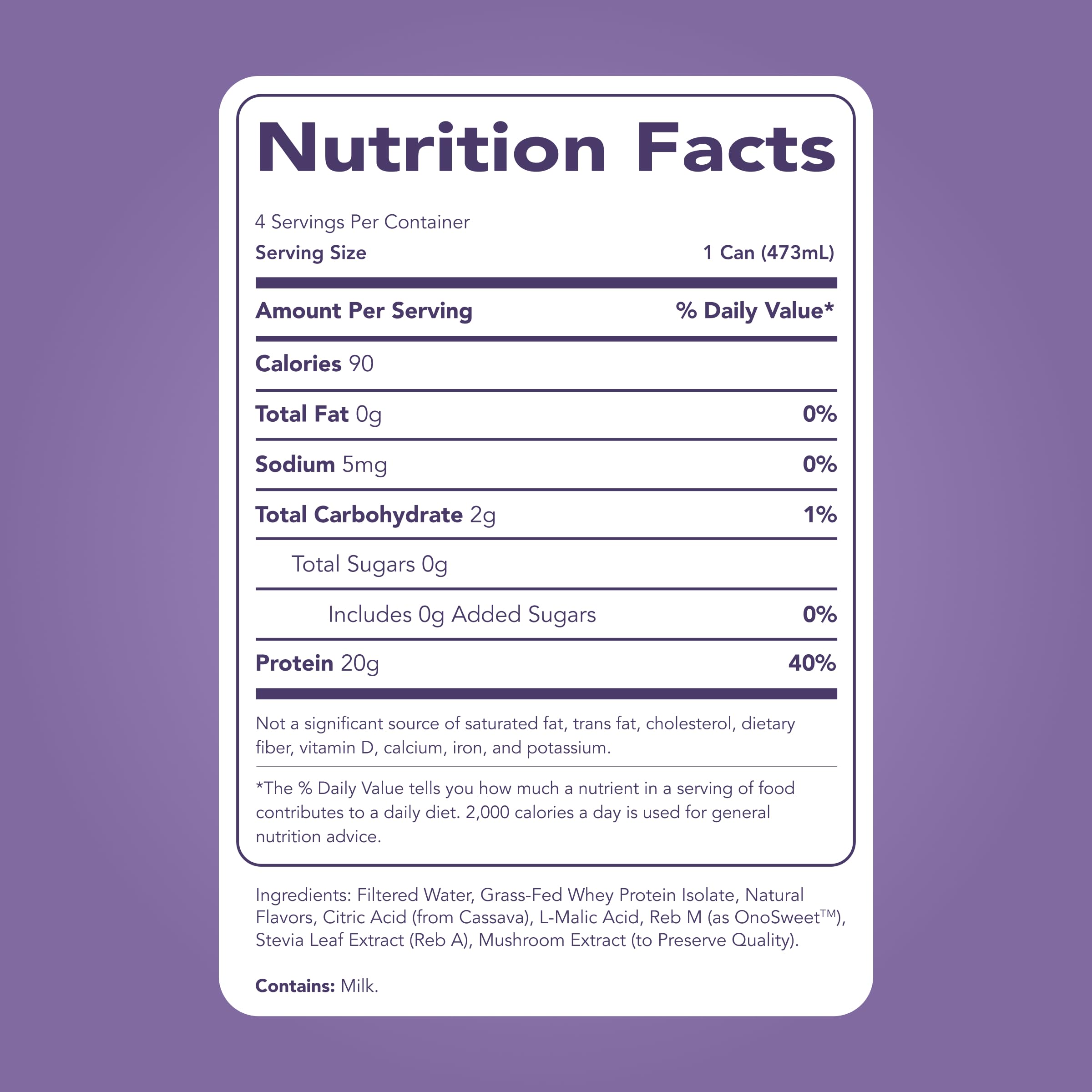Clean Simple Eats close-up label detailing 20g protein and clean ingredients