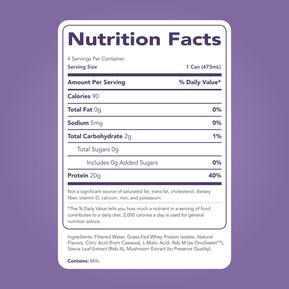 Clean Simple Eats close-up label detailing 20g protein and clean ingredients