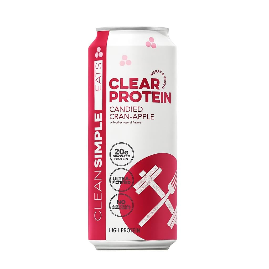 Clean Simple Eats front can showing Candied Cran-Apple flavor and bold 20g protein benefit