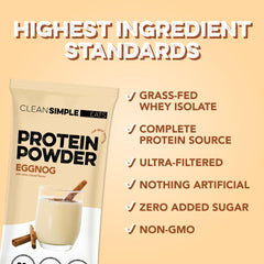 Clean Simple Eats eggnog protein shake in glass demonstrating creamy blendability