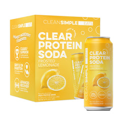 Clean Simple Eats front can showing Frosted Lemonade and 20g protein benefit