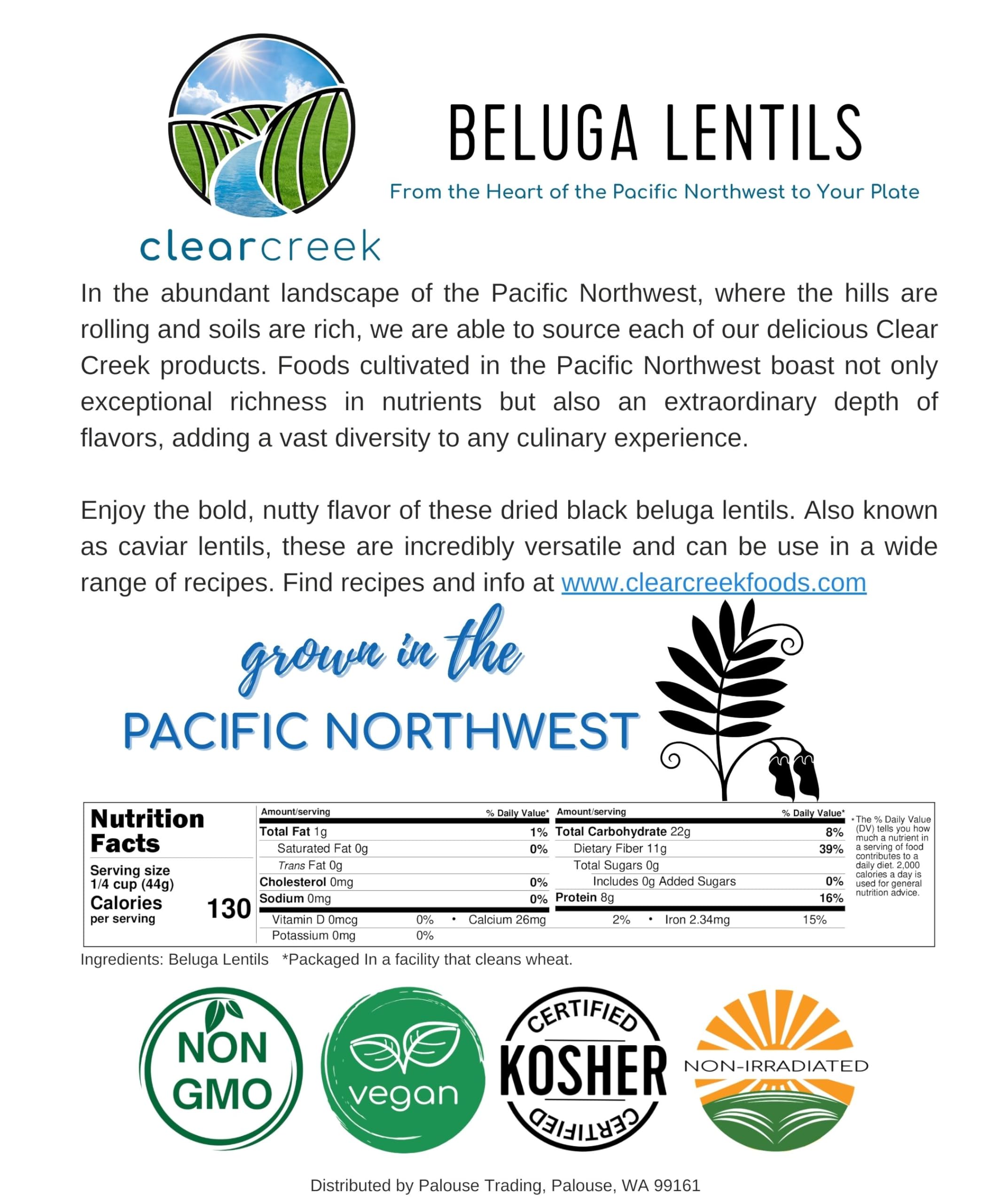CLEAR CREEK label detail with certifications highlighting non-GMO and kosher