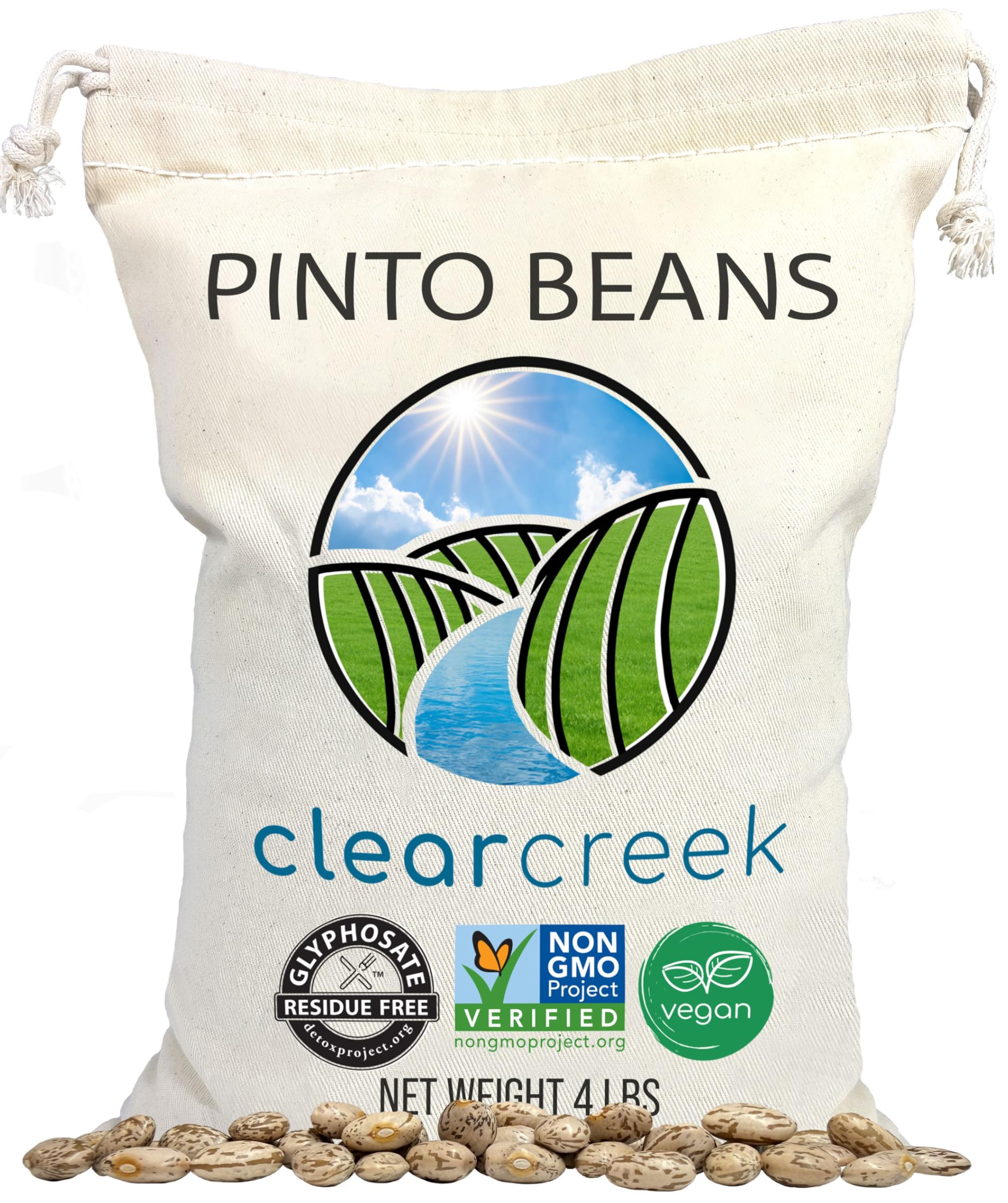Clear Creek front packaging showing 4 lb bag and certification benefits