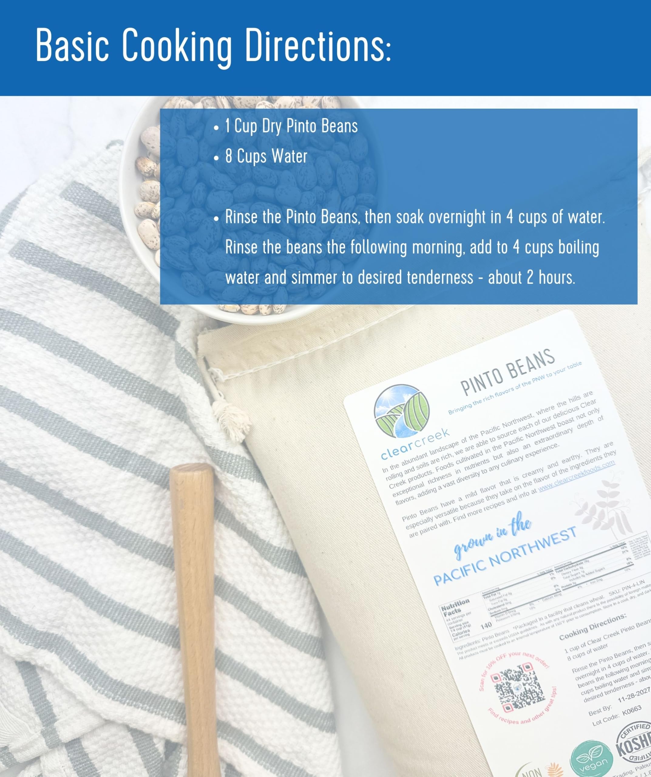 Clear Creek label close-up showing kosher and non-GMO certifications
